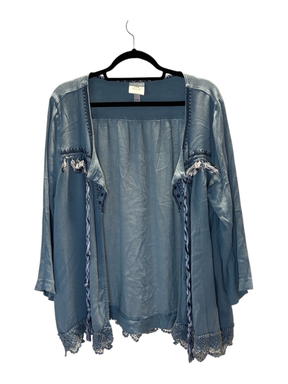 Knox Rose Light Blue Sheer Kimono Cardigan with Crochet Trim